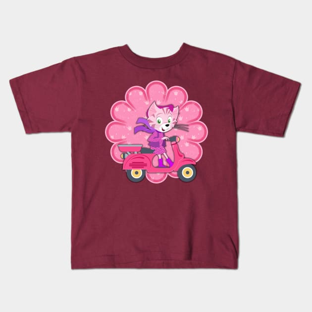 kitty on Vespa Kids T-Shirt by richhwalsh